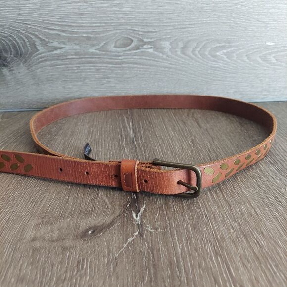 Levi's Brown Leather Studded Belt Sz 32 - Picture 2 of 8